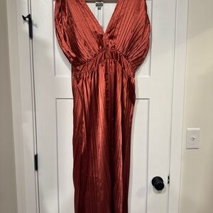 Elegant Rust Red Pleated Dress